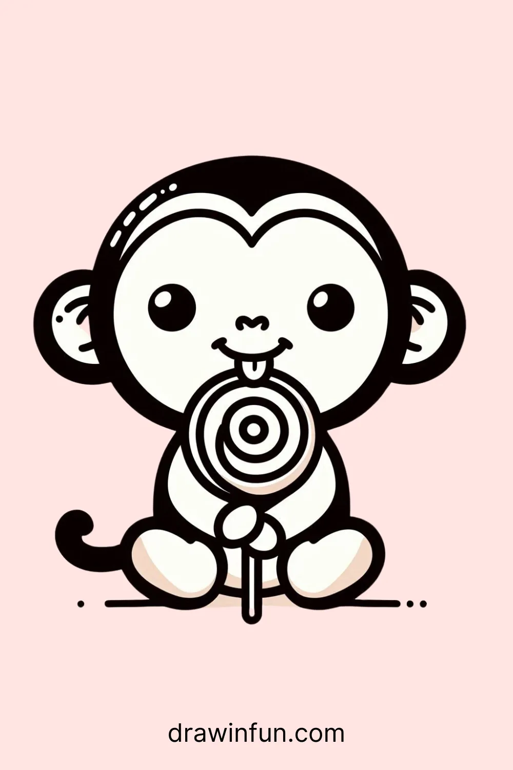 Chimpanzee with a lollipop easy drawing