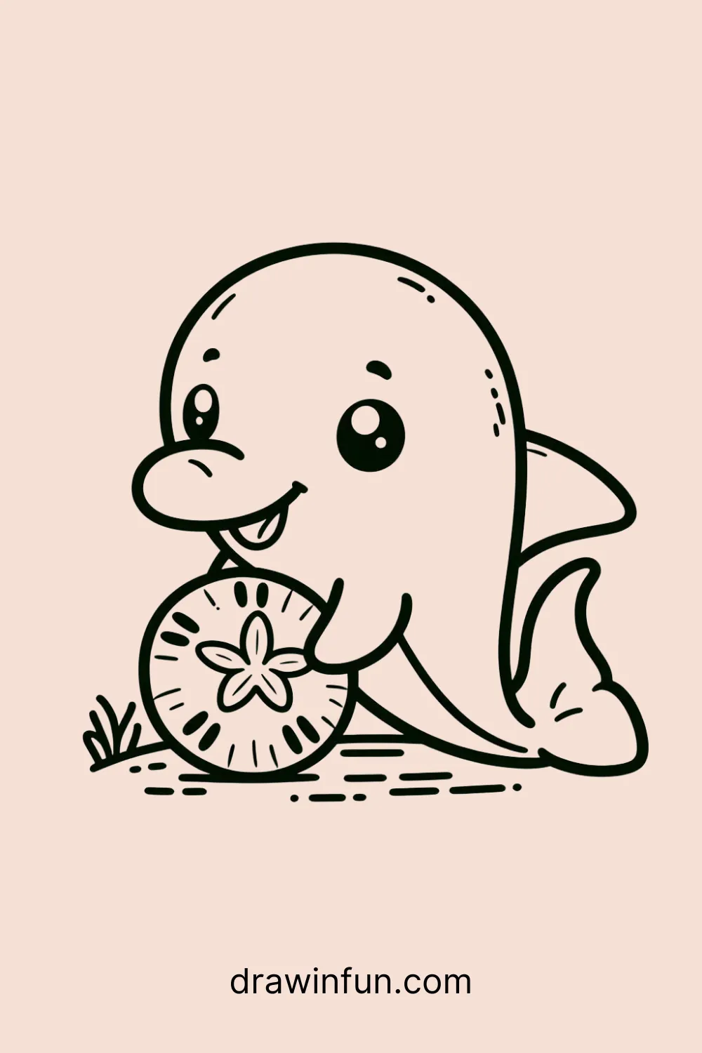 A dolphin holding a sand dollar easy drawing