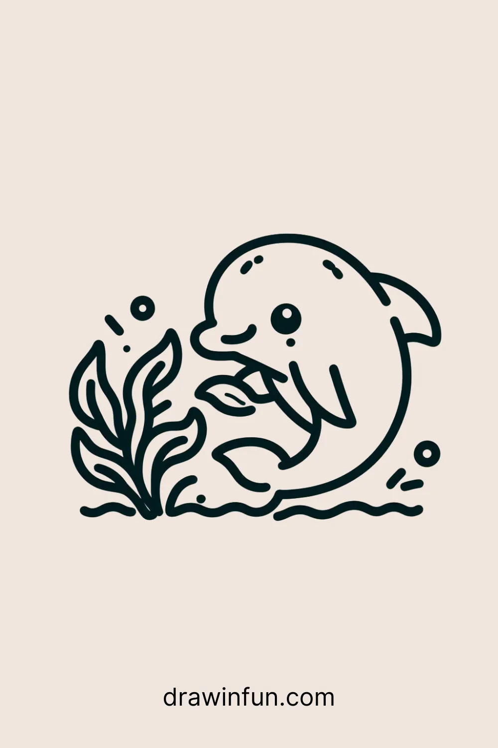 A dolphin playing with a piece of seaweed easy drawing