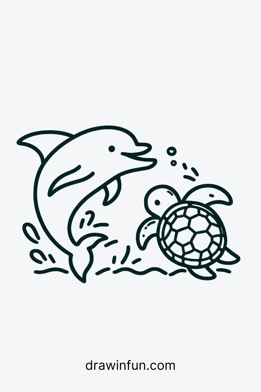 A dolphin playing with a sea turtle easy drawing