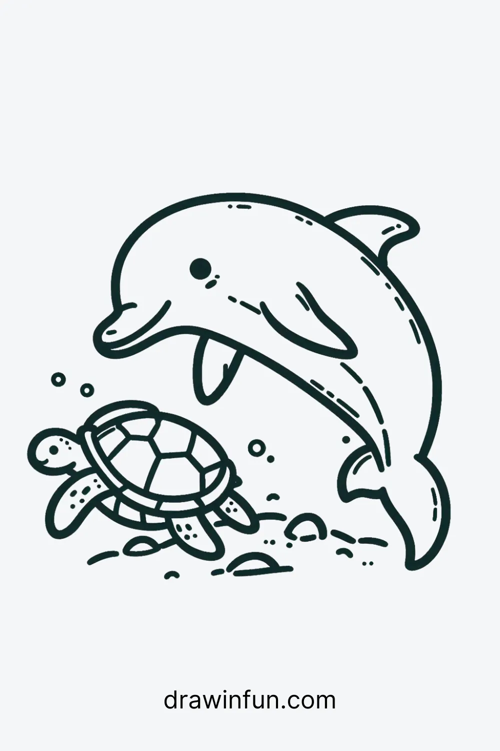 A dolphin playing with a sea turtle easy drawing