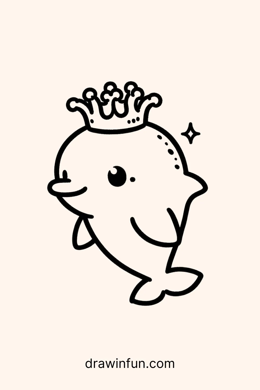 A dolphin wearing a coral crown easy drawing