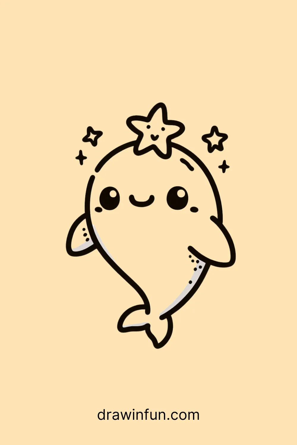 Dolphin with a Starfish Crown easy drawing