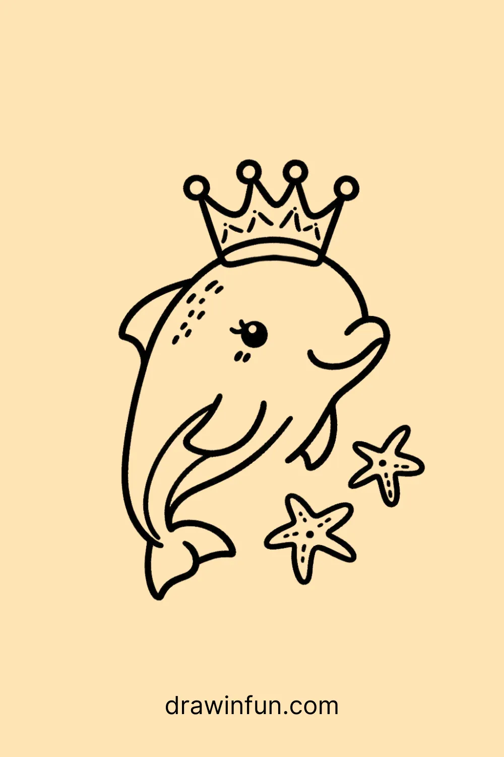 Dolphin with a Starfish Crown easy drawing