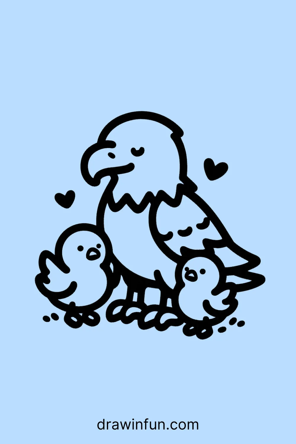 Eagle with Chicks easy drawing