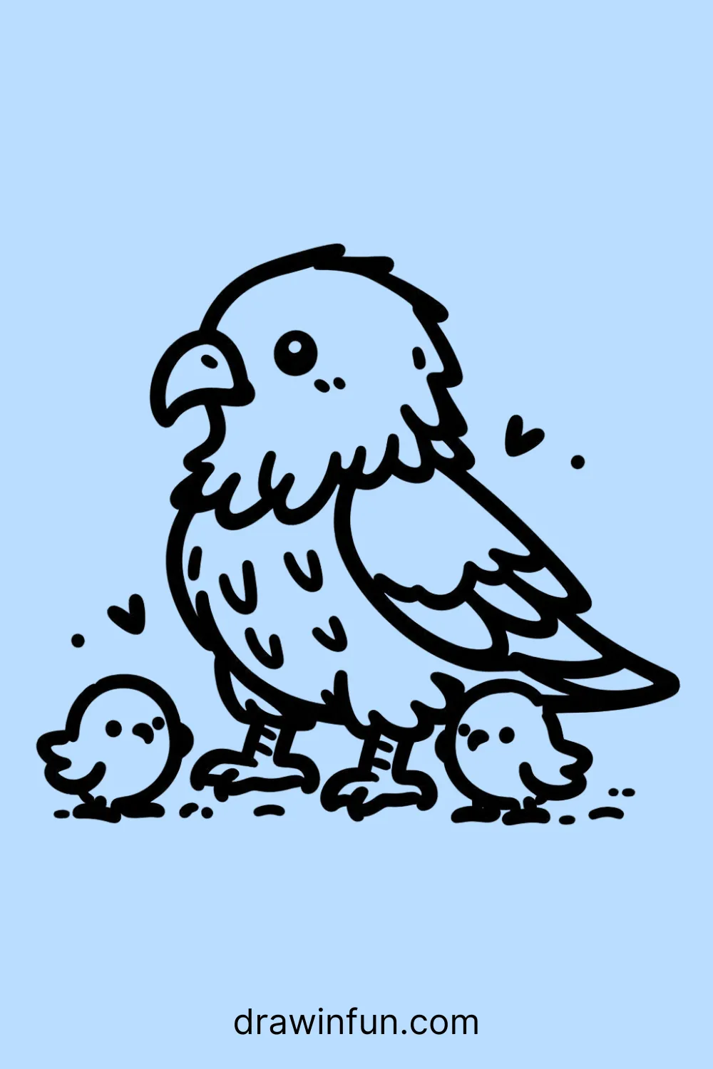 Eagle with Chicks easy drawing