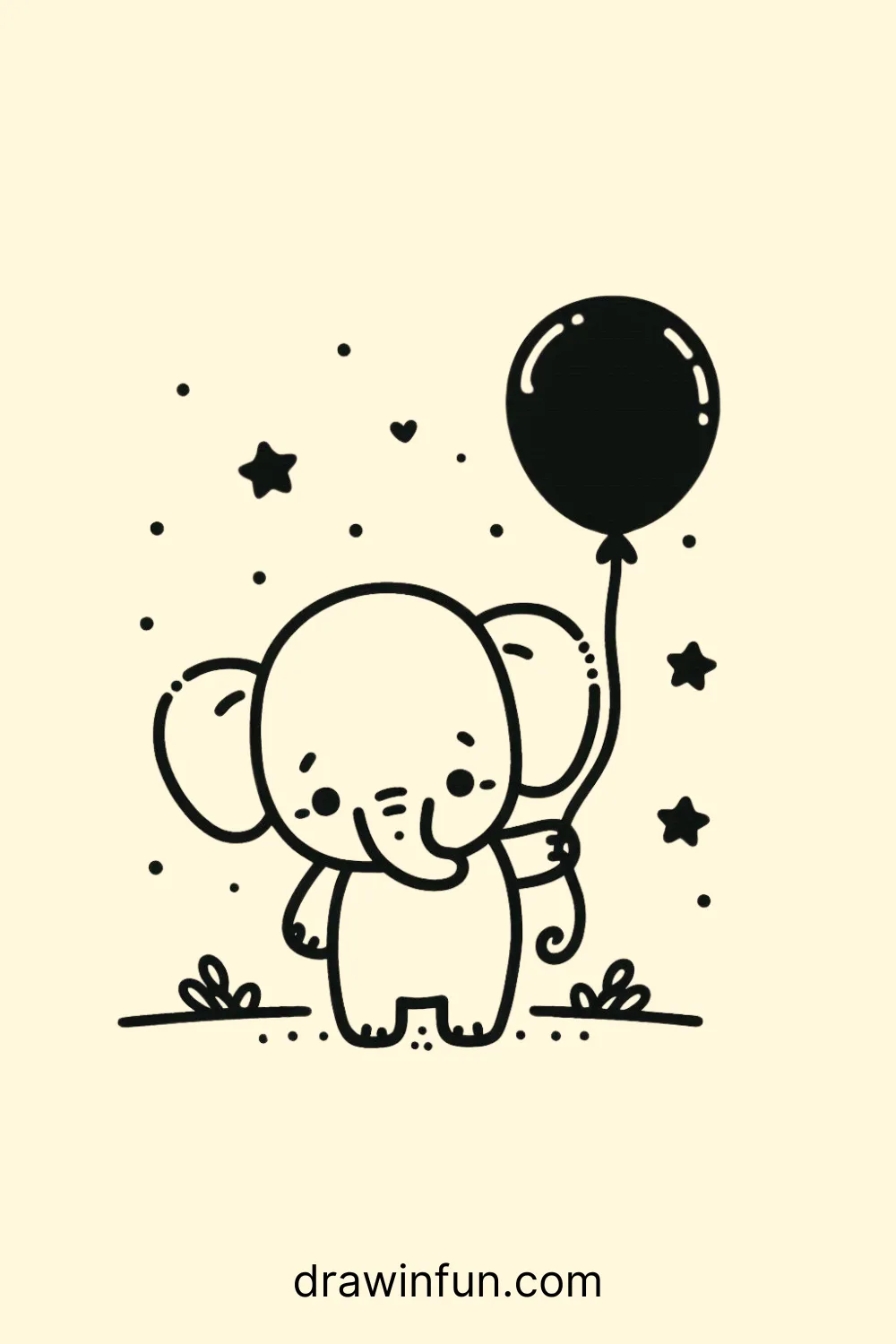 An elephant holding a balloon easy drawing