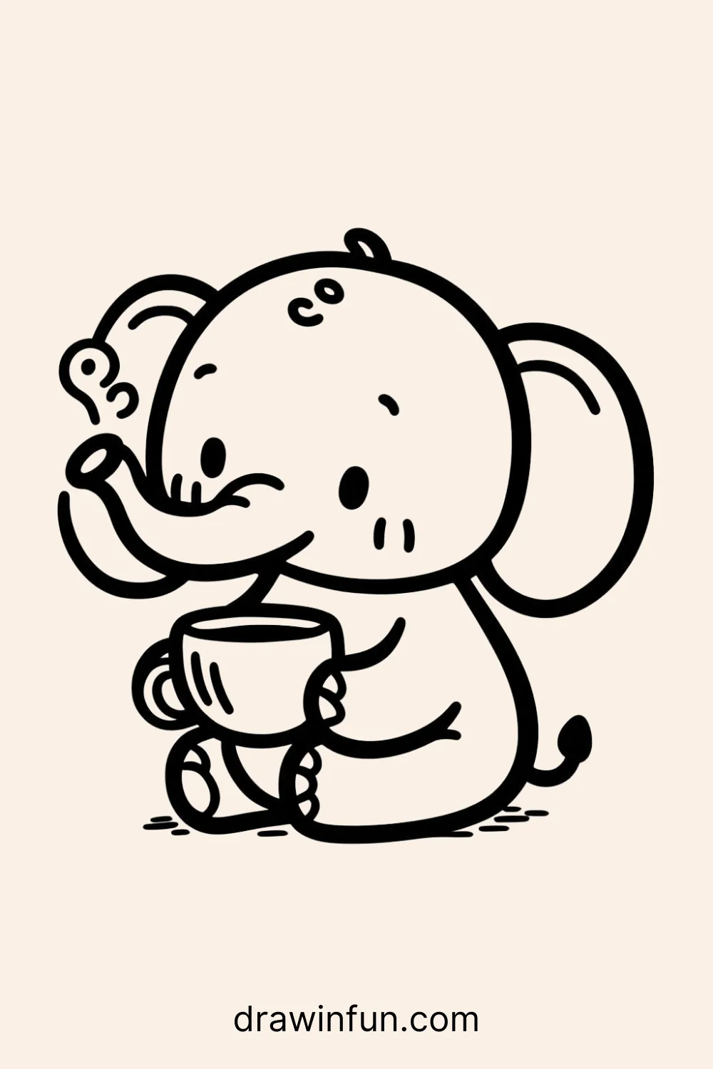 Elephant with a Cup of Tea easy drawing