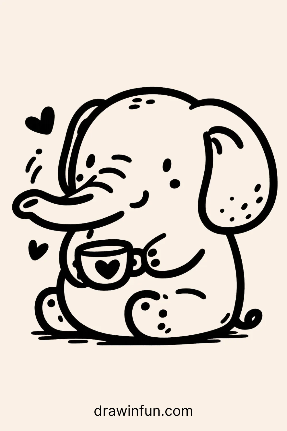 Elephant with a Cup of Tea easy drawing