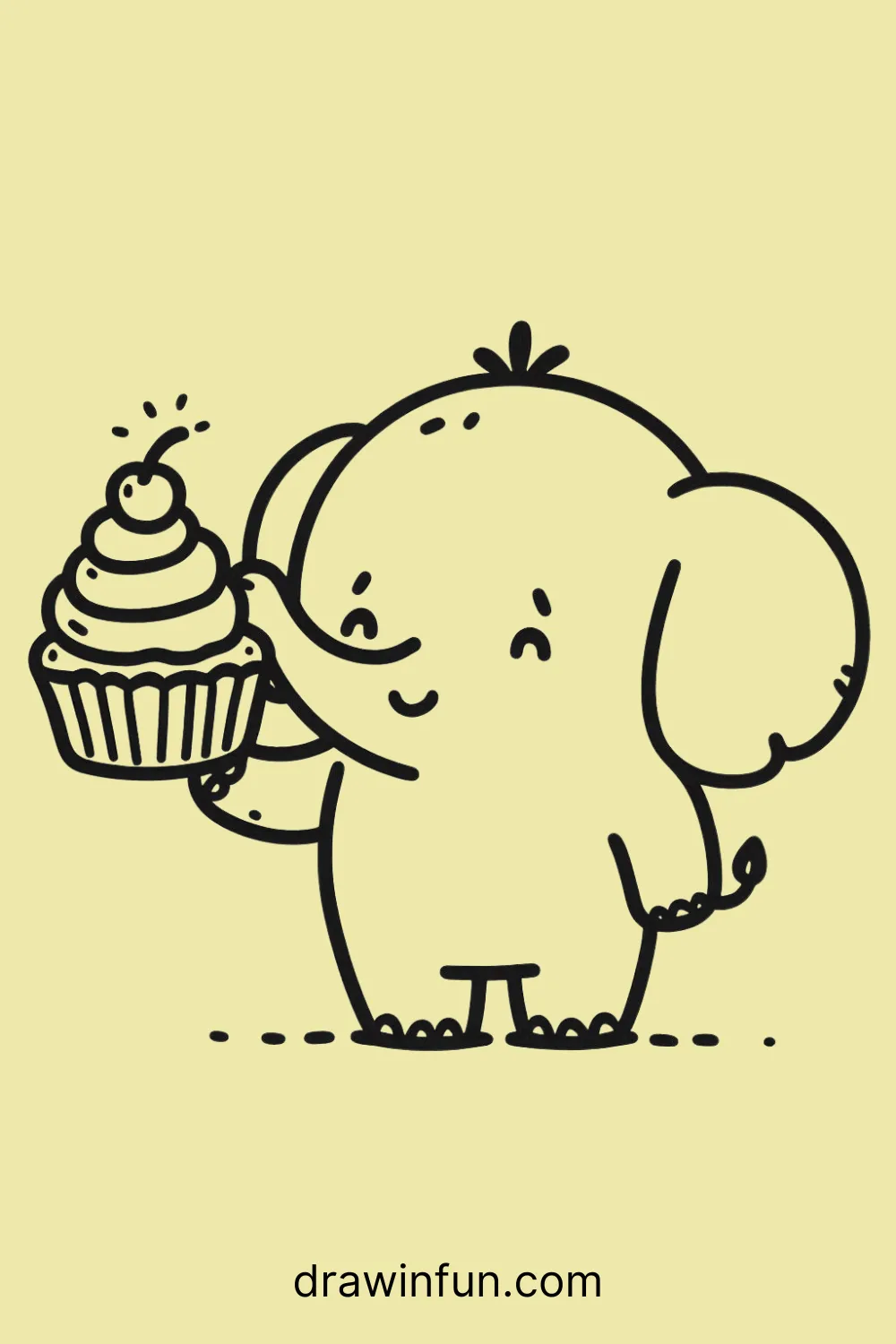 Elephant with a Cupcake easy drawing