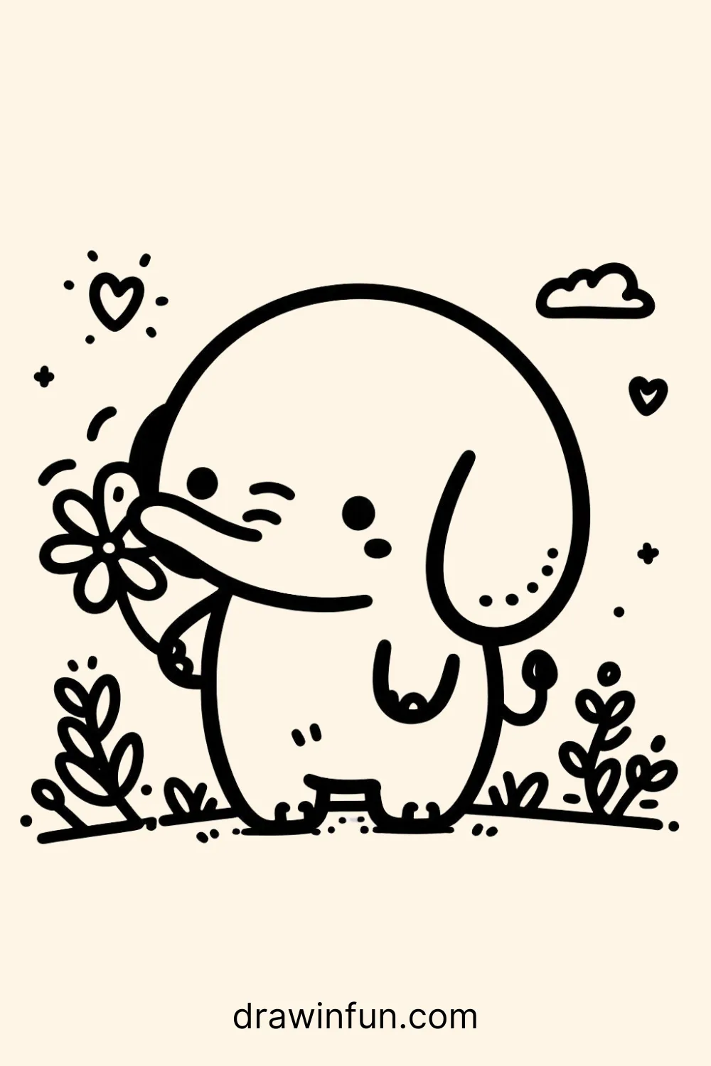 Elephant with a Flower easy drawing