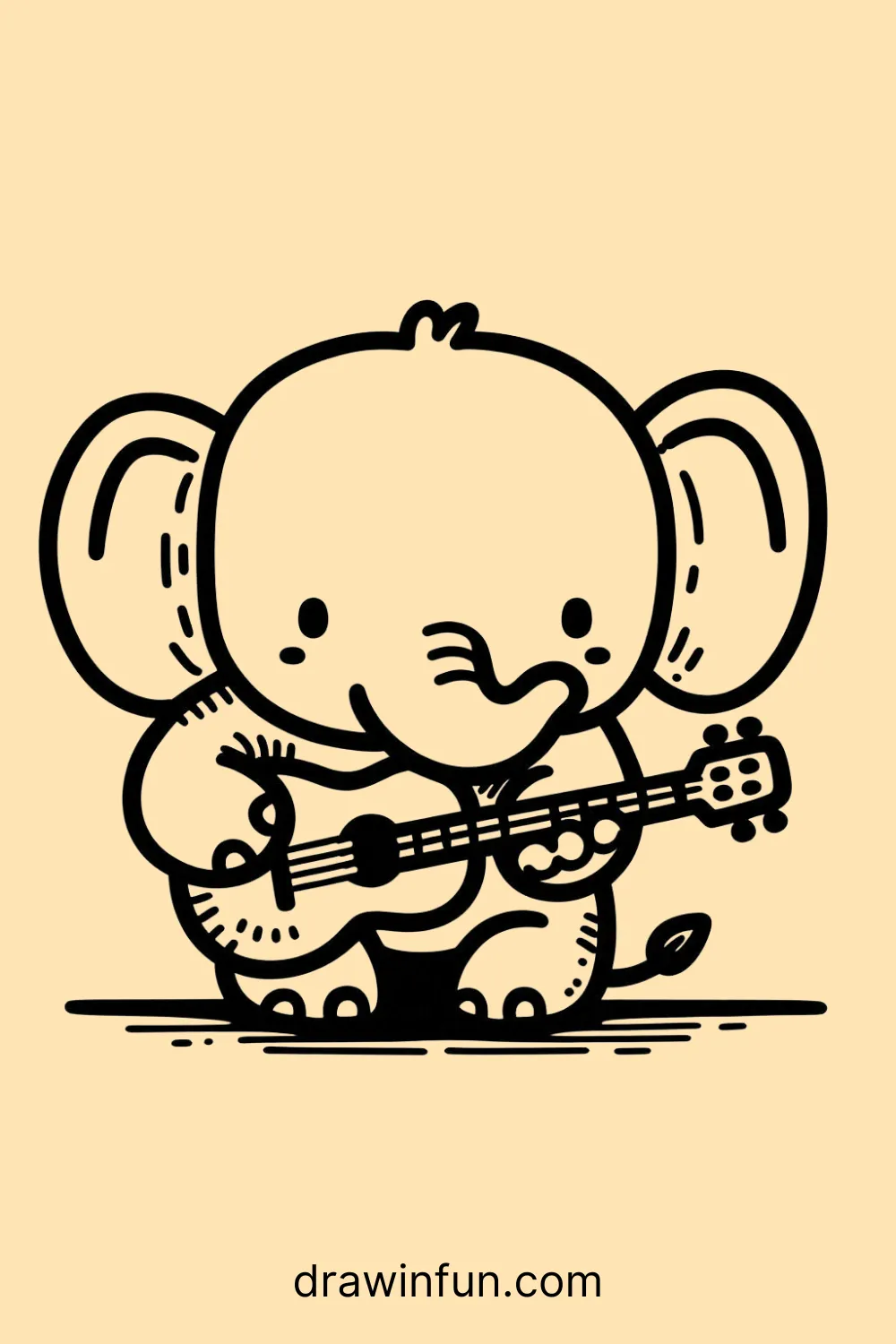 Elephant with a Guitar easy drawing