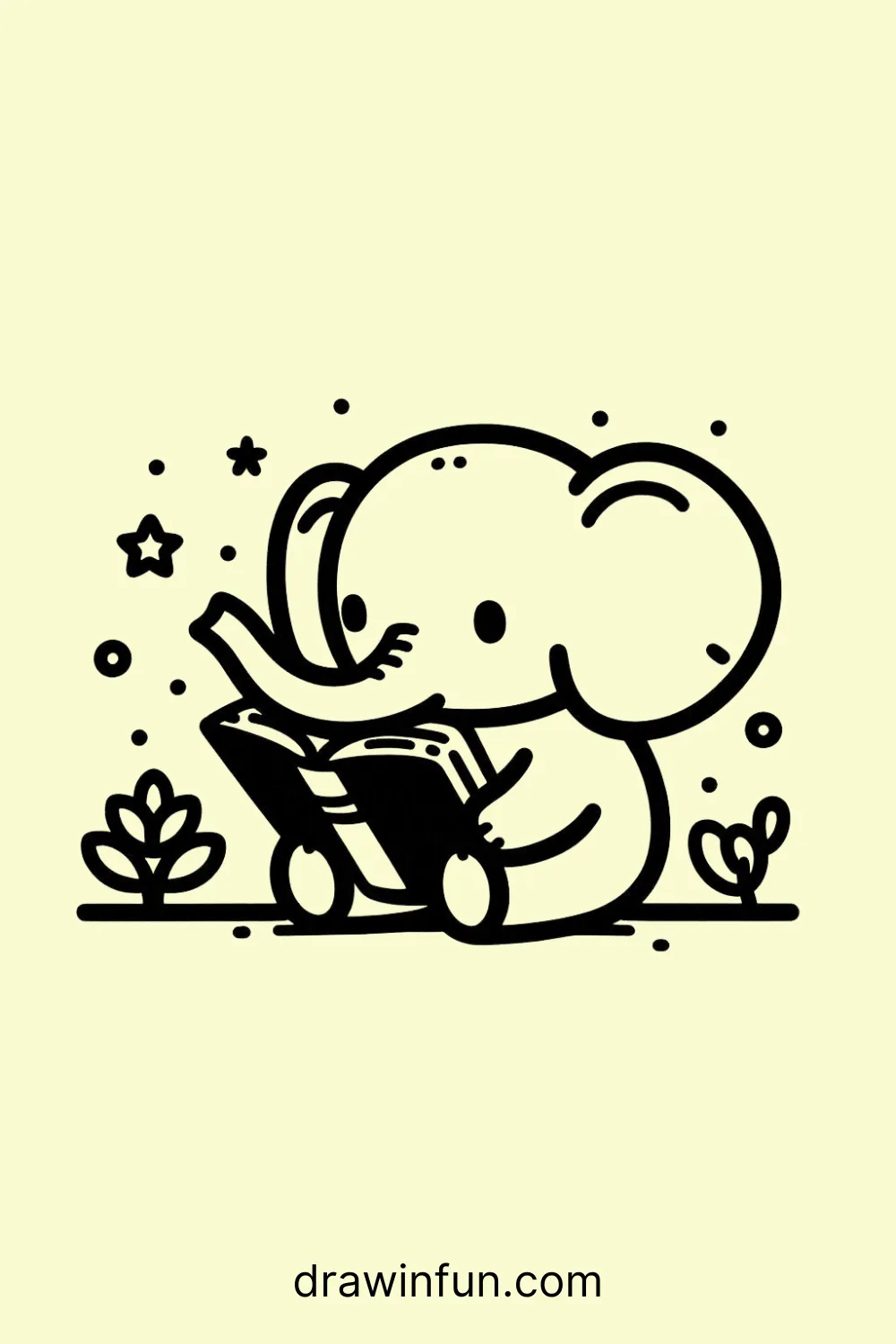 Elephant with a Book easy drawing