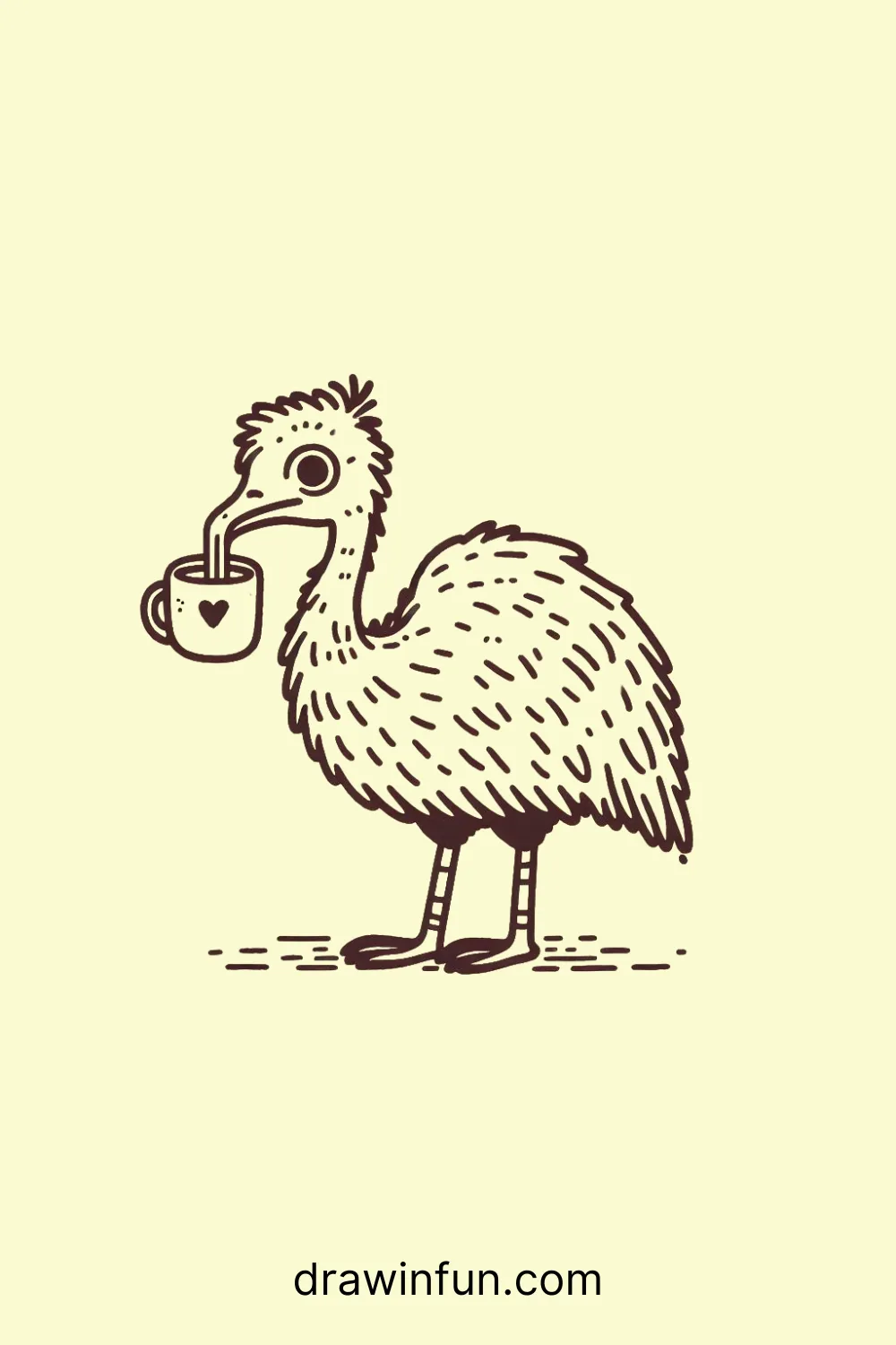 Emu with a Cup easy drawing