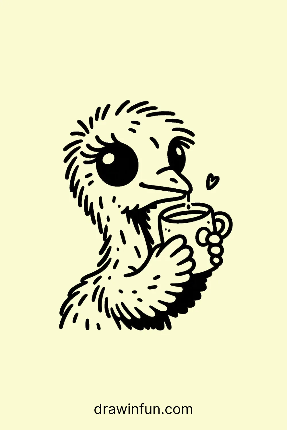 Emu with a Cup easy drawing