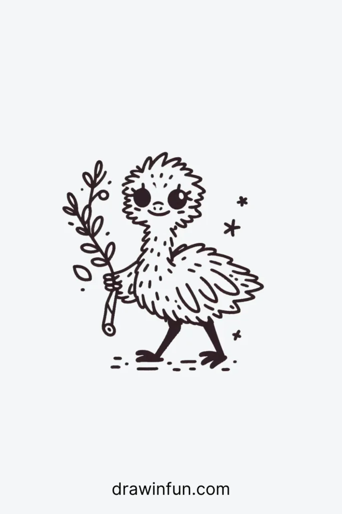 Emu with a Branch easy drawing