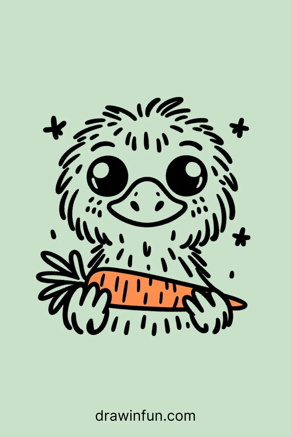 Emu with a Carrot easy drawing