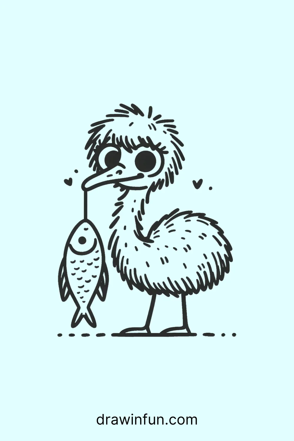 Emu with a Fish easy drawing