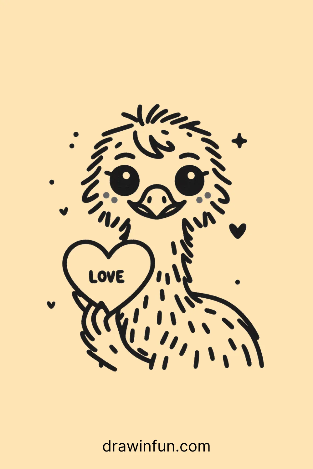 Emu with a Heart easy drawing