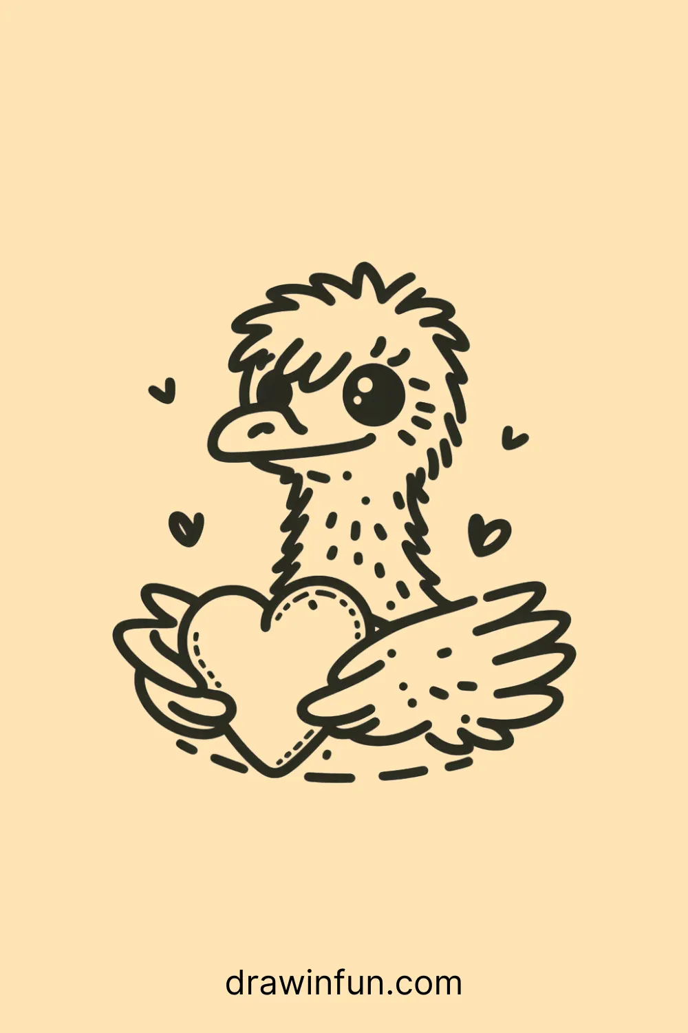 Emu with a Heart easy drawing