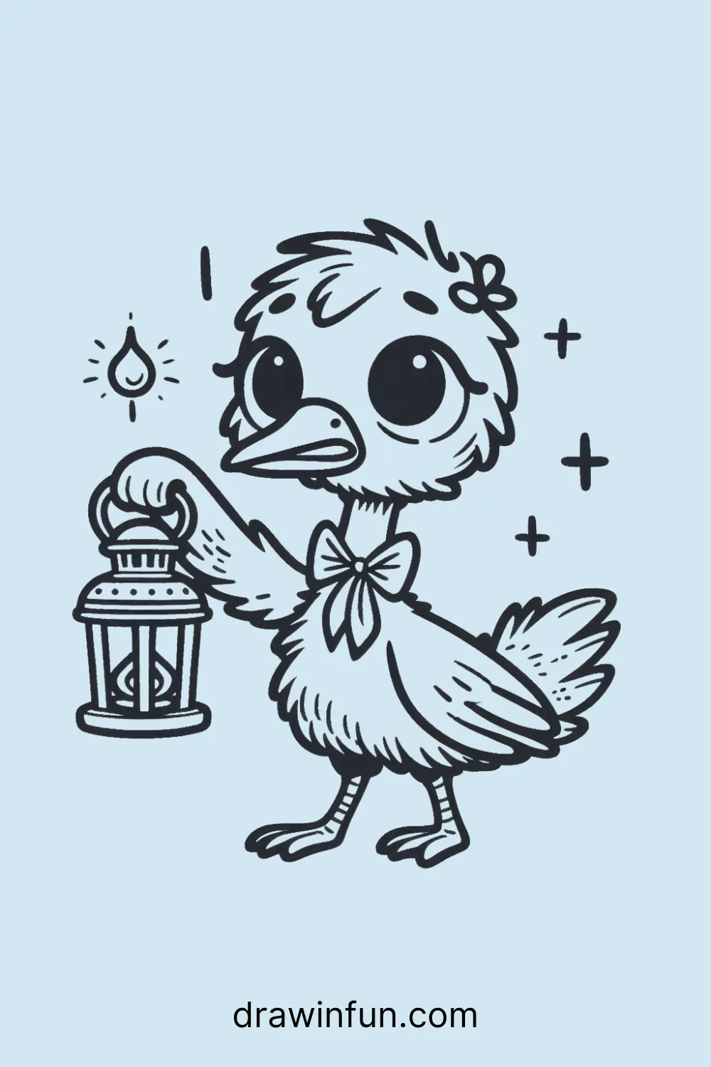 Emu with a Lantern easy drawing