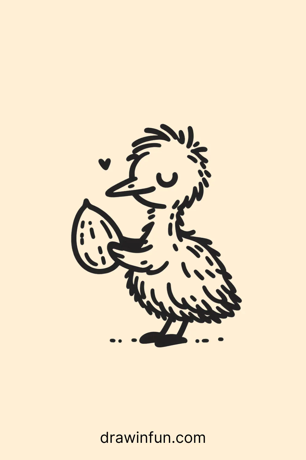 Emu with a Nut easy drawing