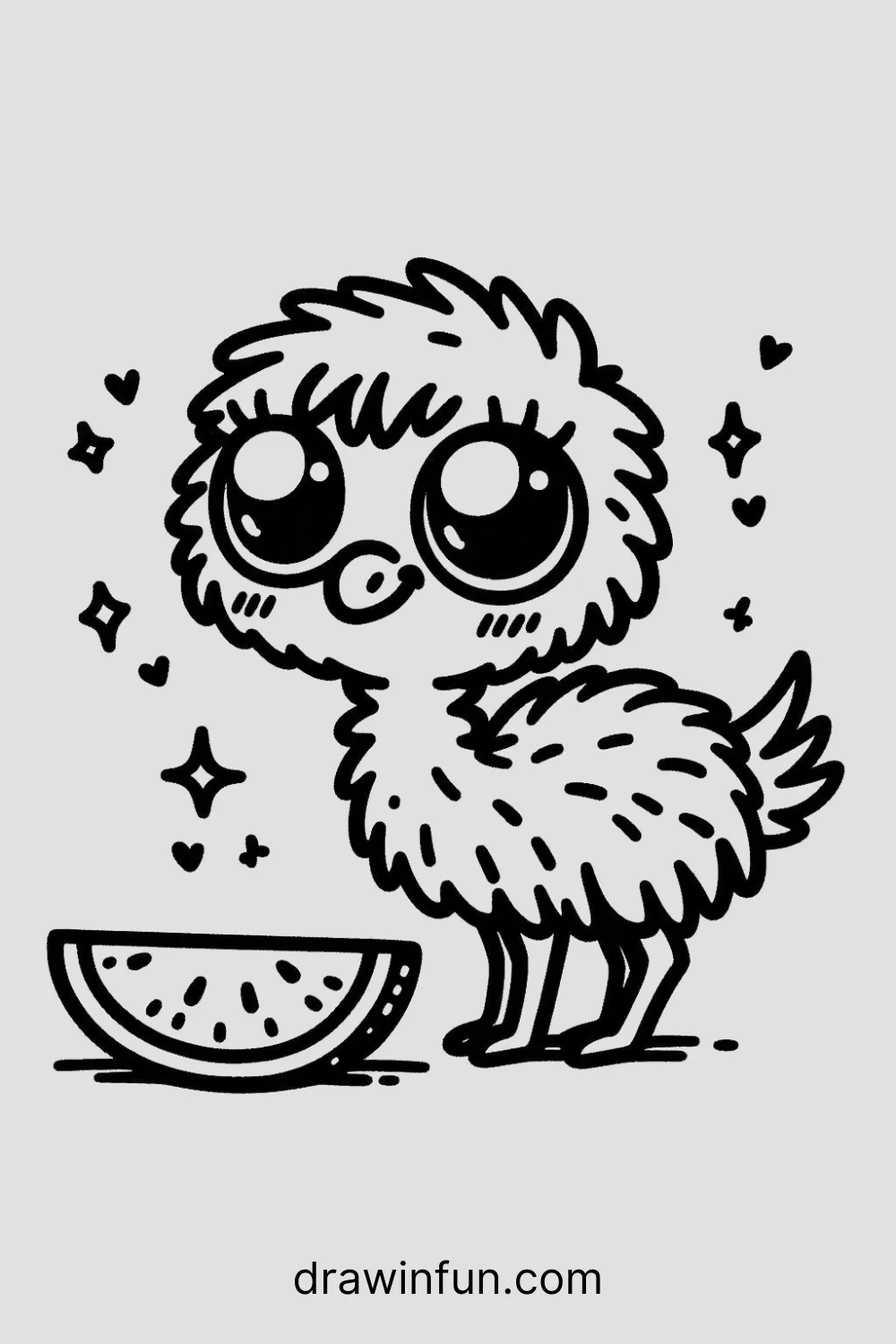 Emu with a Watermelon easy drawing