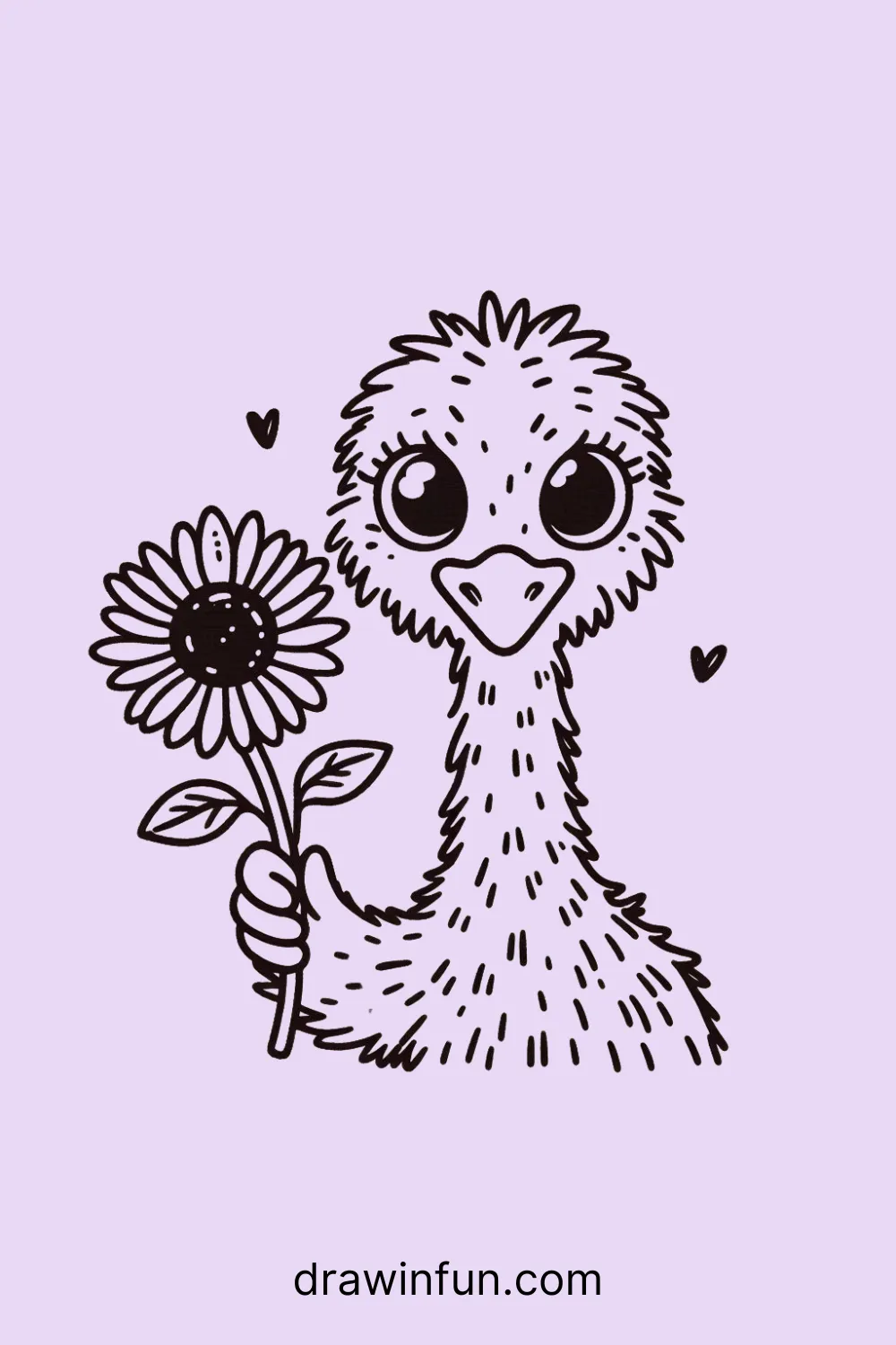 An emu holding a sunflower easy drawing