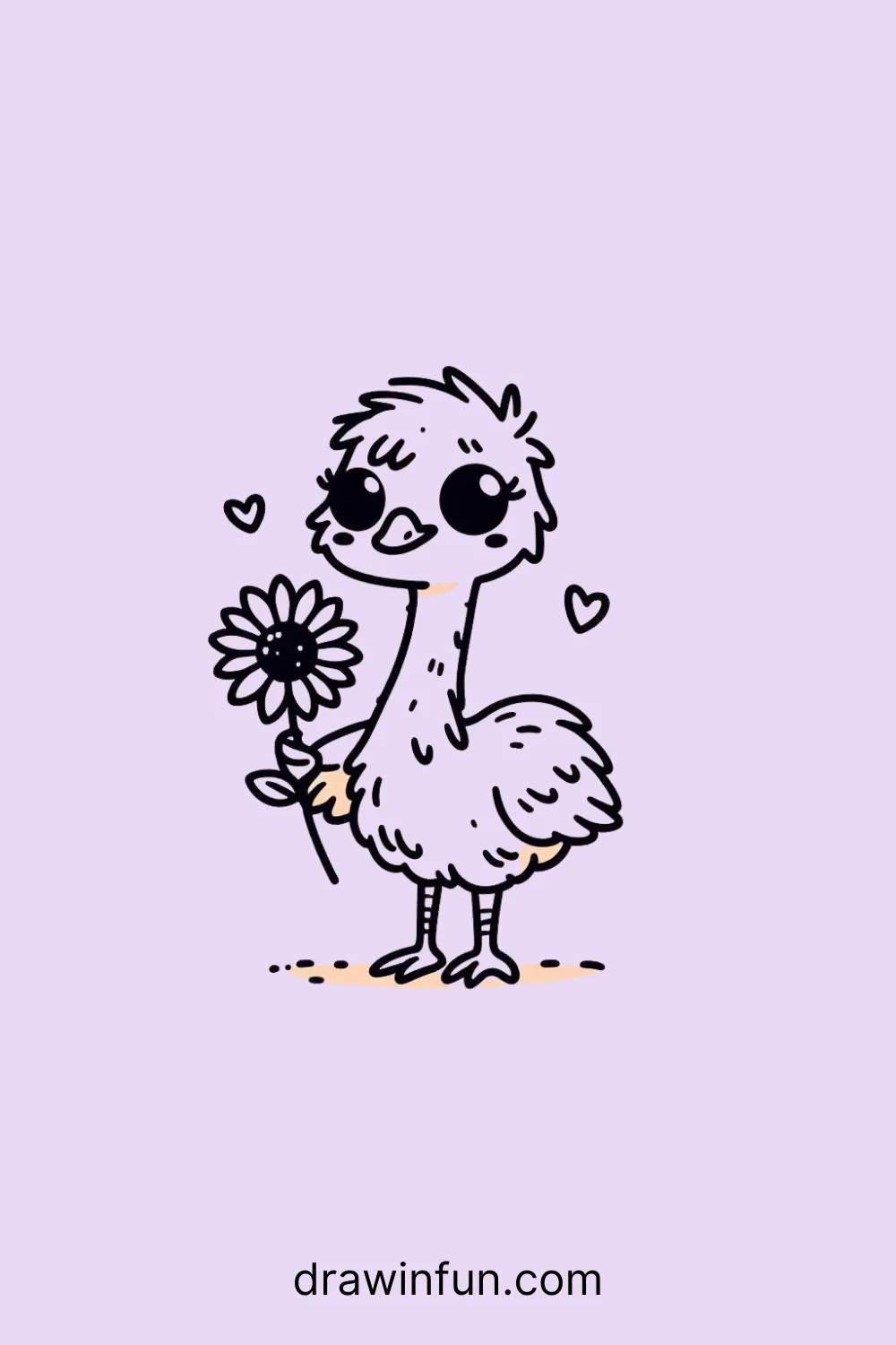 An emu holding a sunflower easy drawing