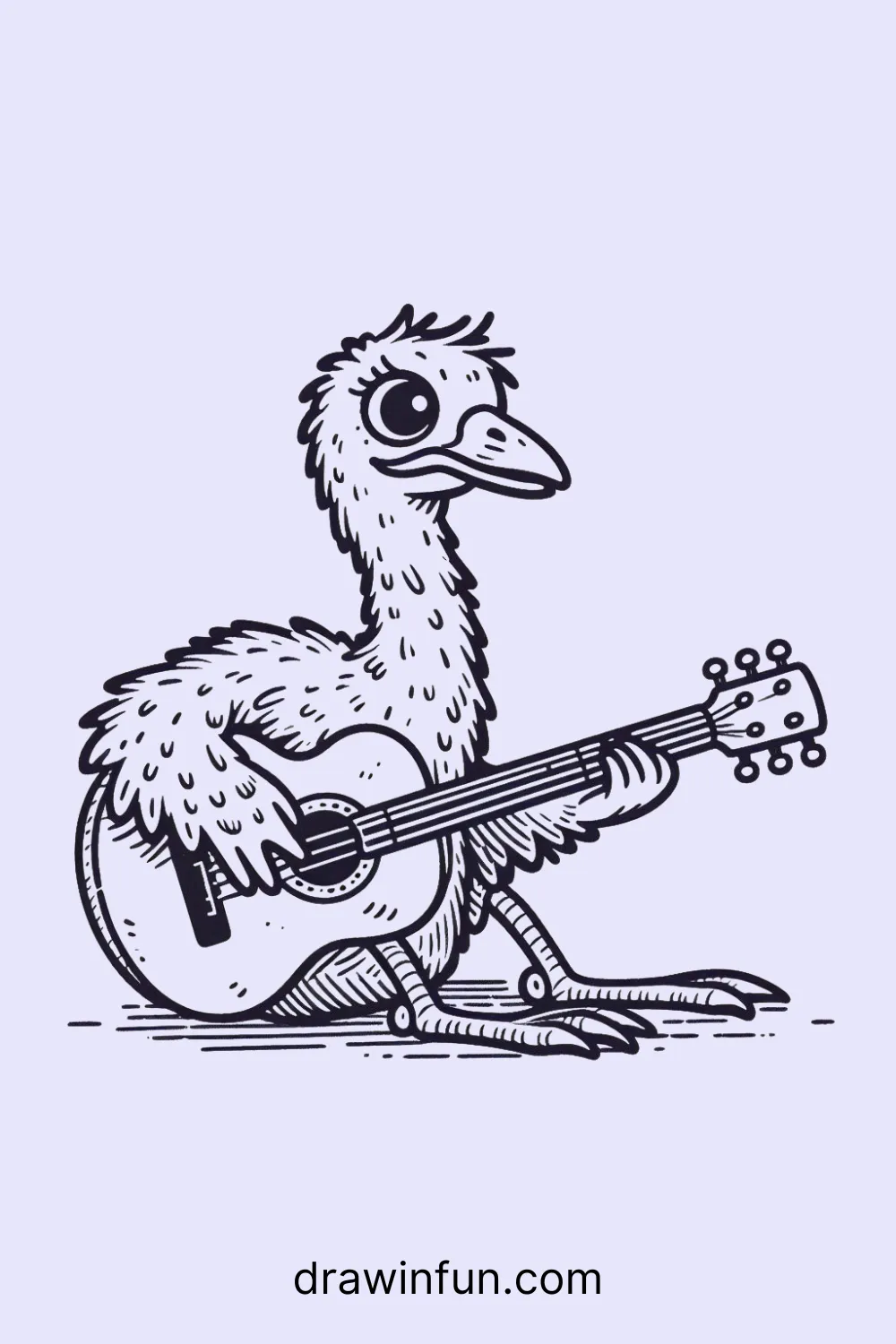 An emu playing a guitar easy drawing