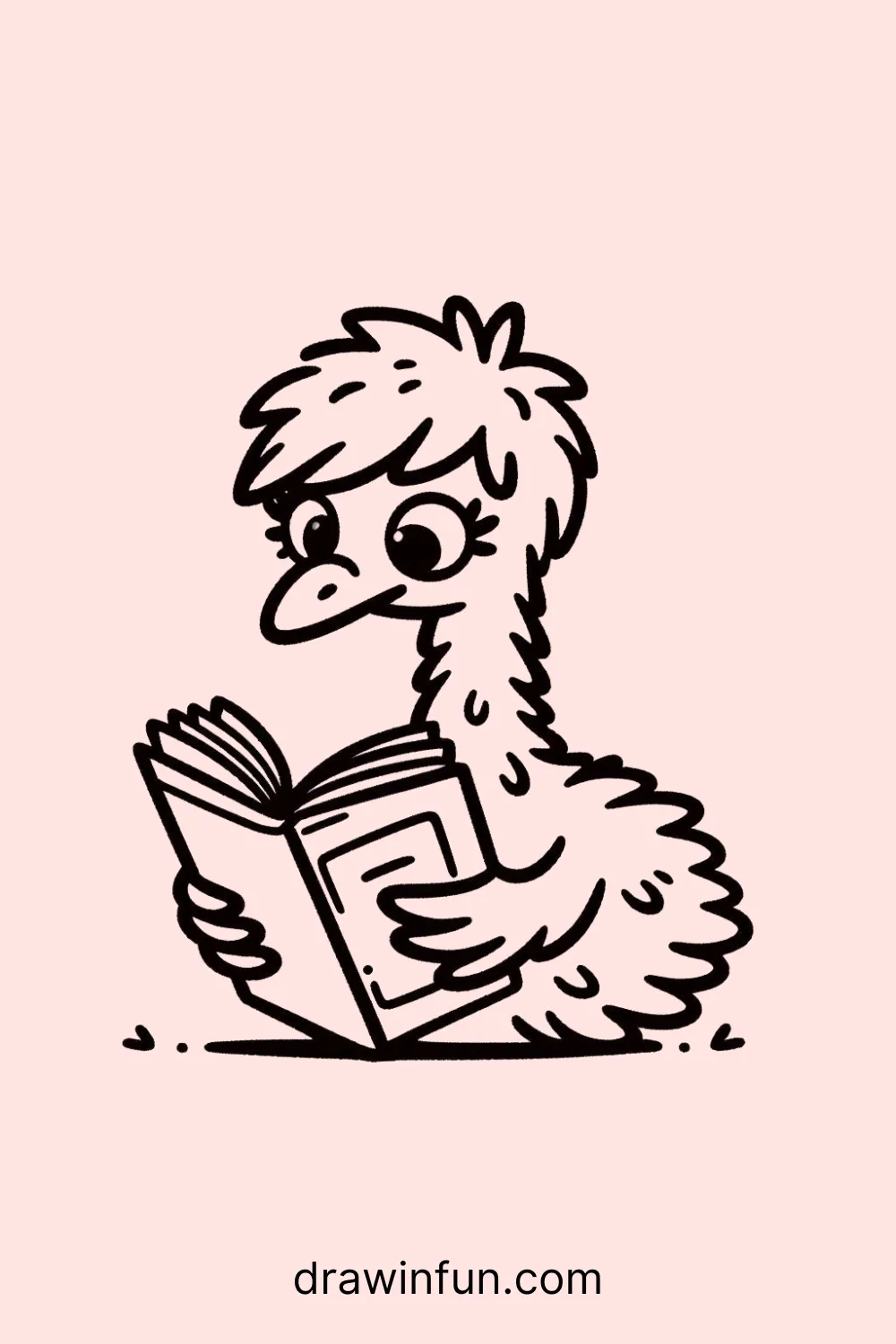 An emu reading a book easy drawing