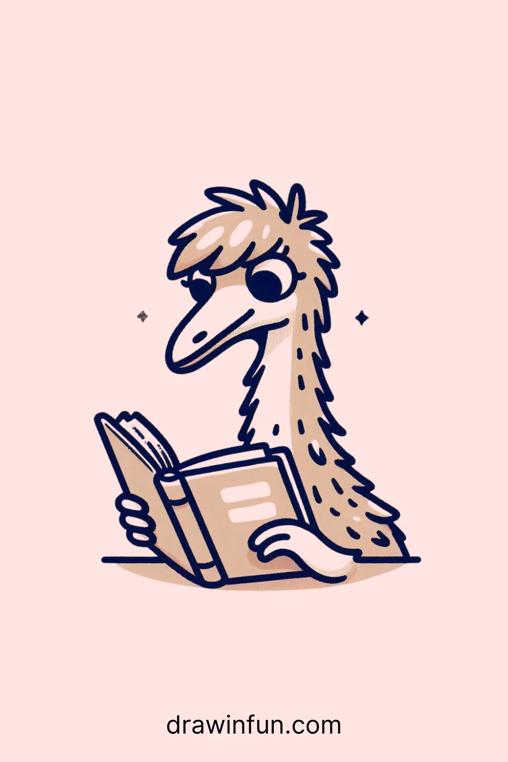 An emu reading a book easy drawing