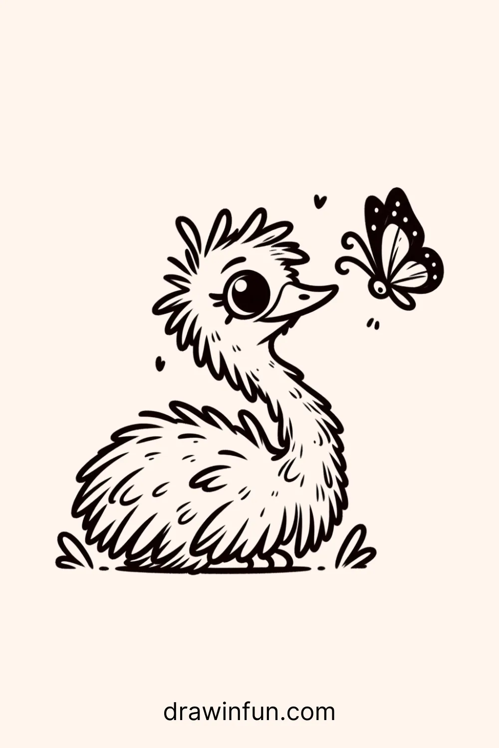 An emu watching a butterfly easy drawing