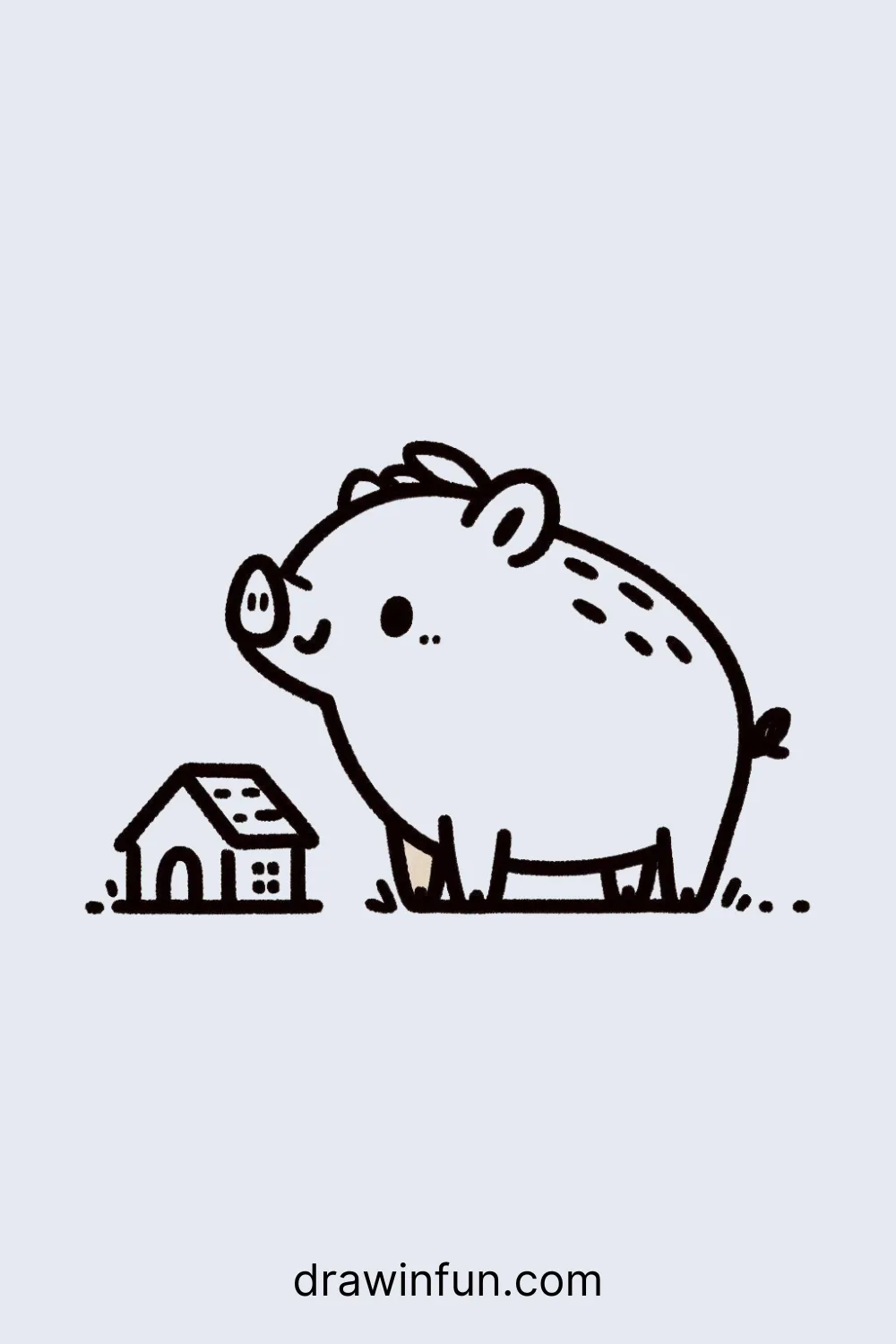 Boar standing with a tiny house easy drawing