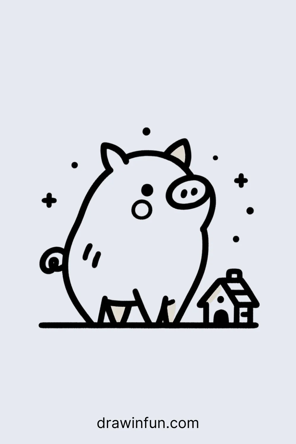 Boar standing with a tiny house easy drawing