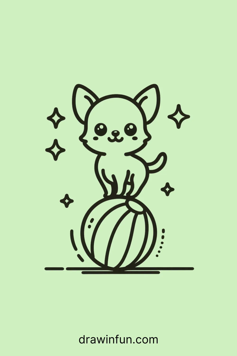 A Chihuahua balancing on a small exercise ball easy drawing