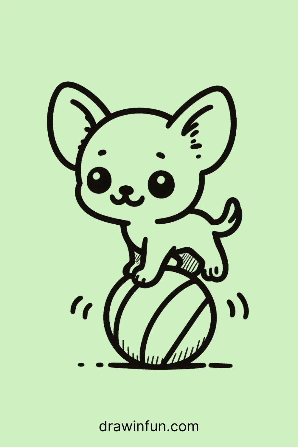 A Chihuahua balancing on a small exercise ball easy drawing