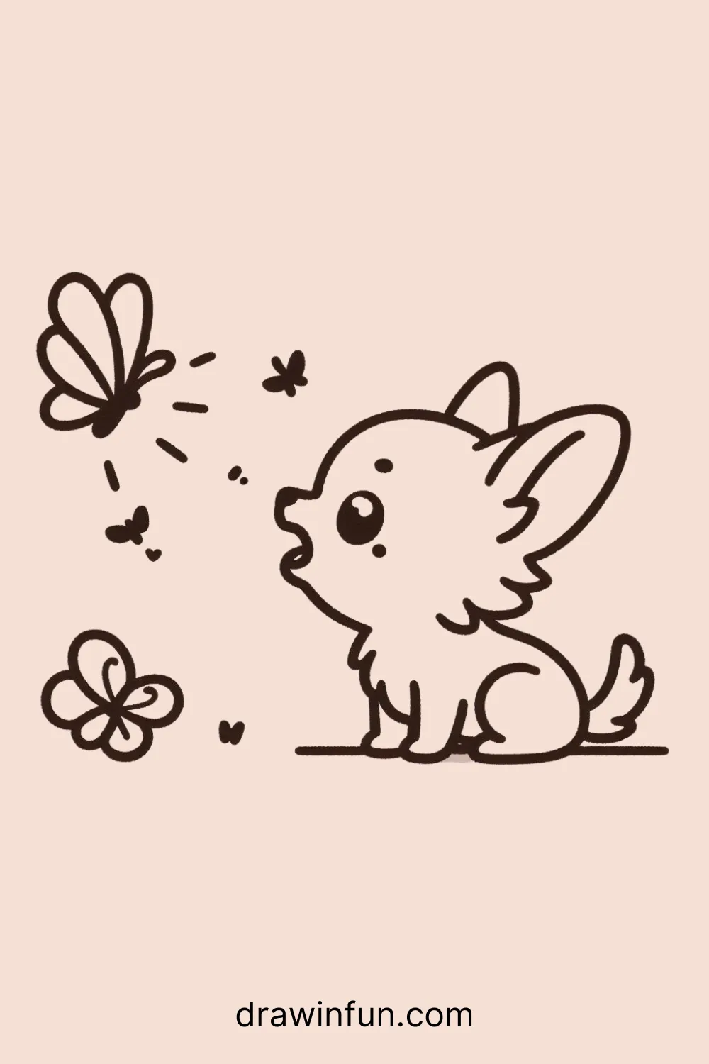 A Chihuahua barking at a butterfly easy drawing