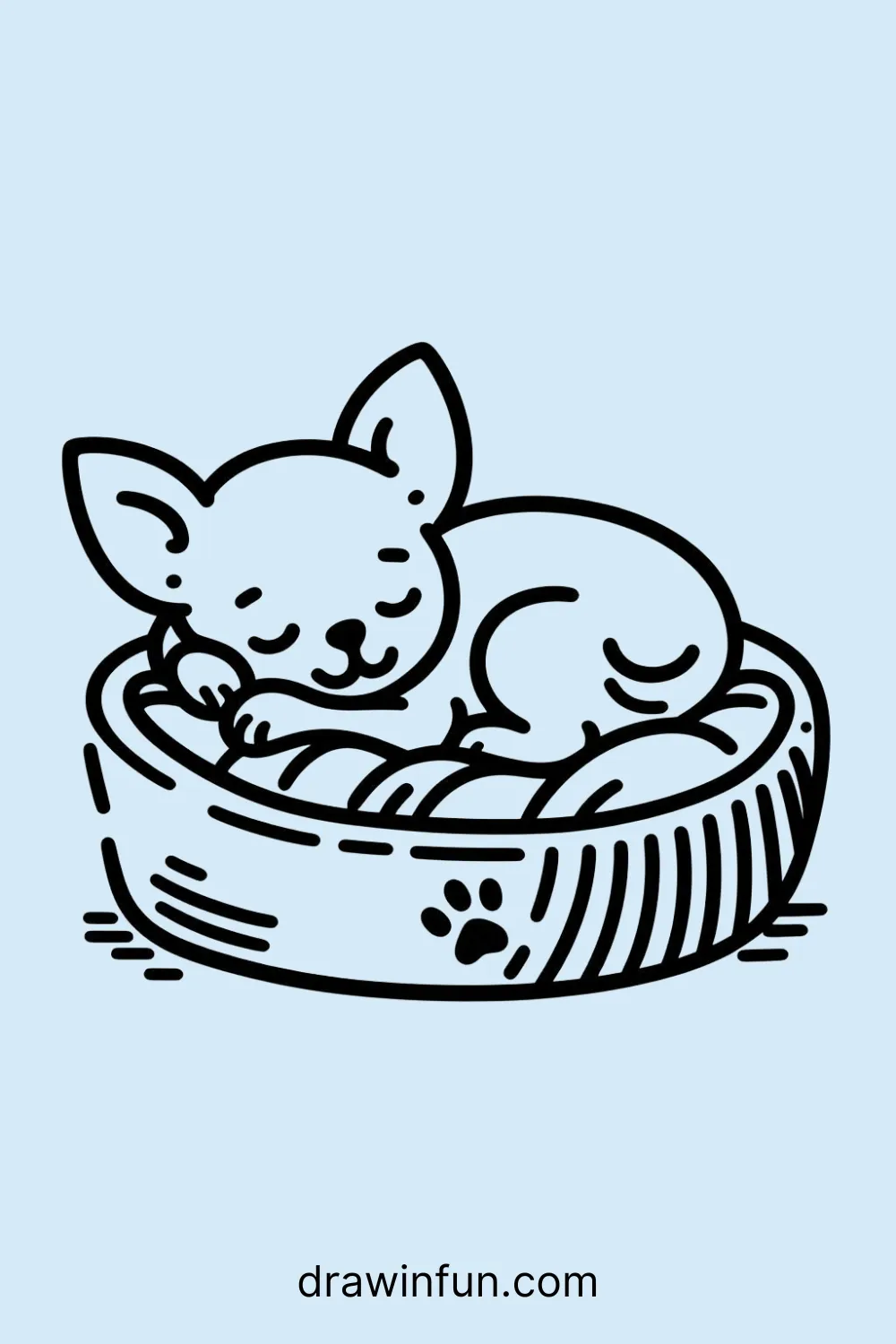 A Chihuahua curled up in a cozy dog bed easy drawing