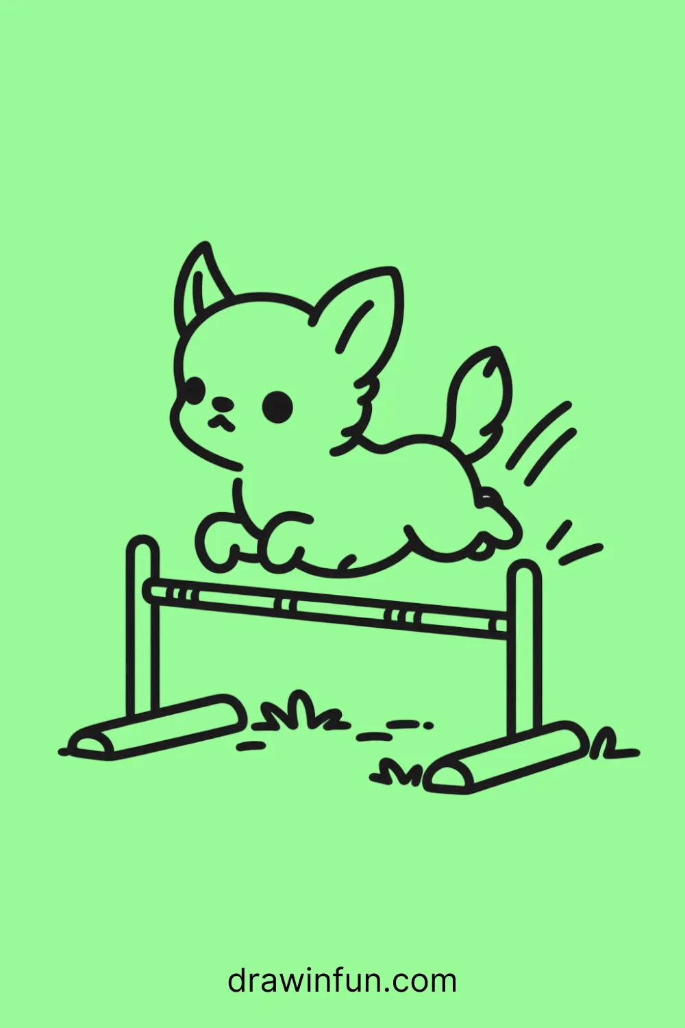 A Chihuahua jumping over a small hurdle easy drawing