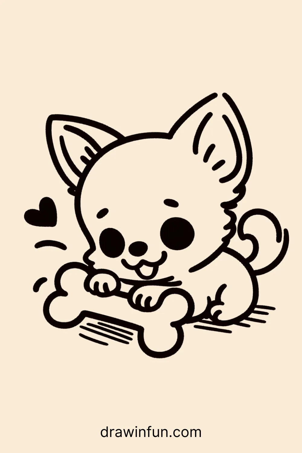 A Chihuahua pawing at a toy bone easy drawing