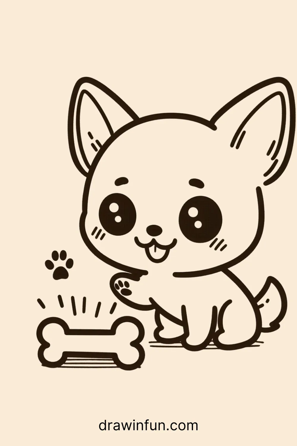 A Chihuahua pawing at a toy bone easy drawing