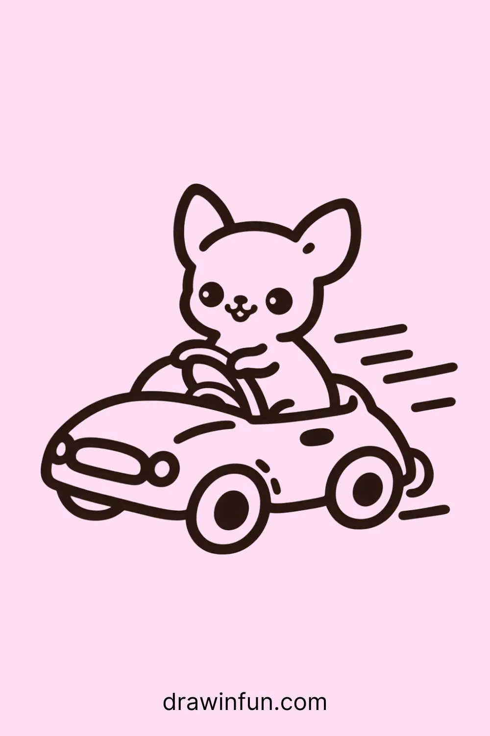 A Chihuahua riding in a small toy car easy drawing