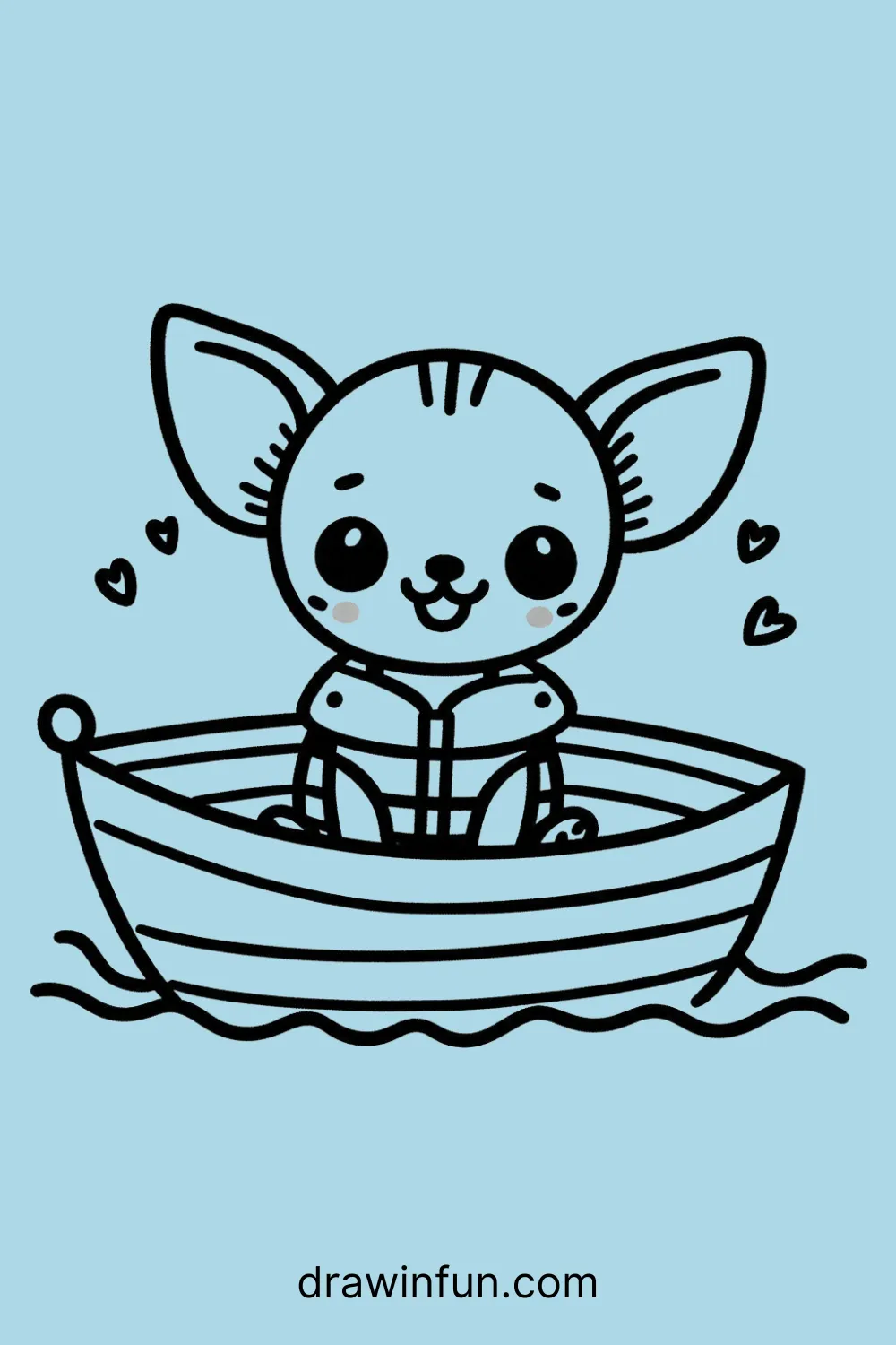 A Chihuahua sitting in a small boat easy drawing