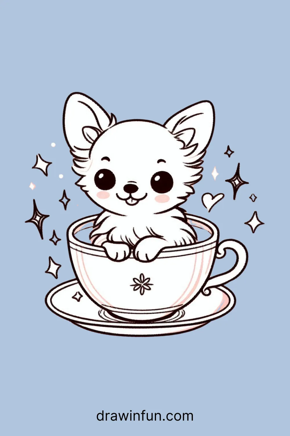 A Chihuahua sitting in a teacup easy drawing