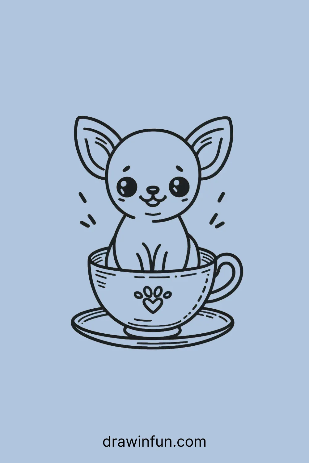 A Chihuahua sitting in a teacup easy drawing