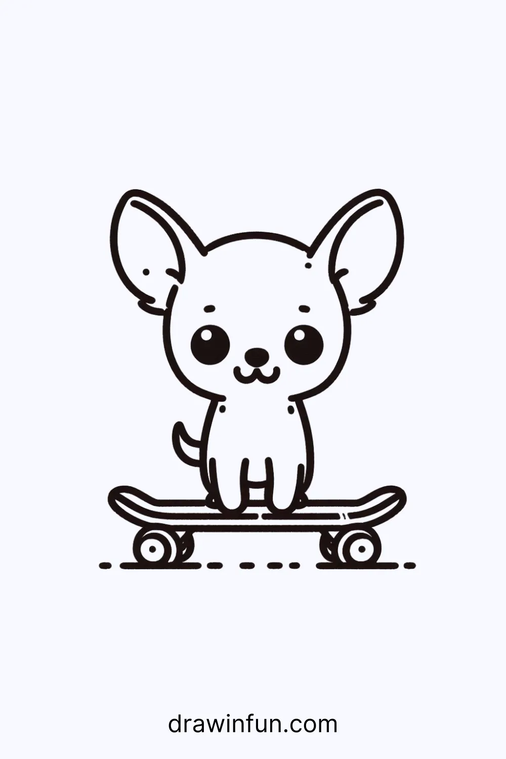 A Chihuahua standing on a small skateboard easy drawing