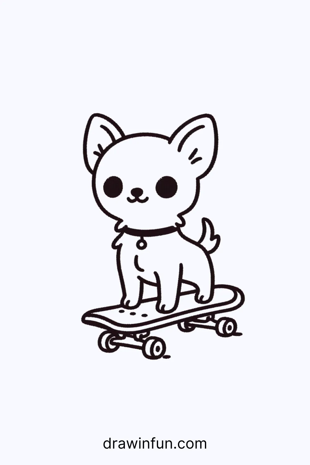 A Chihuahua standing on a small skateboard easy drawing