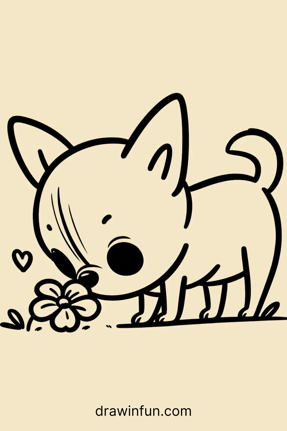 A Chihuahua sniffing a flower easy drawing