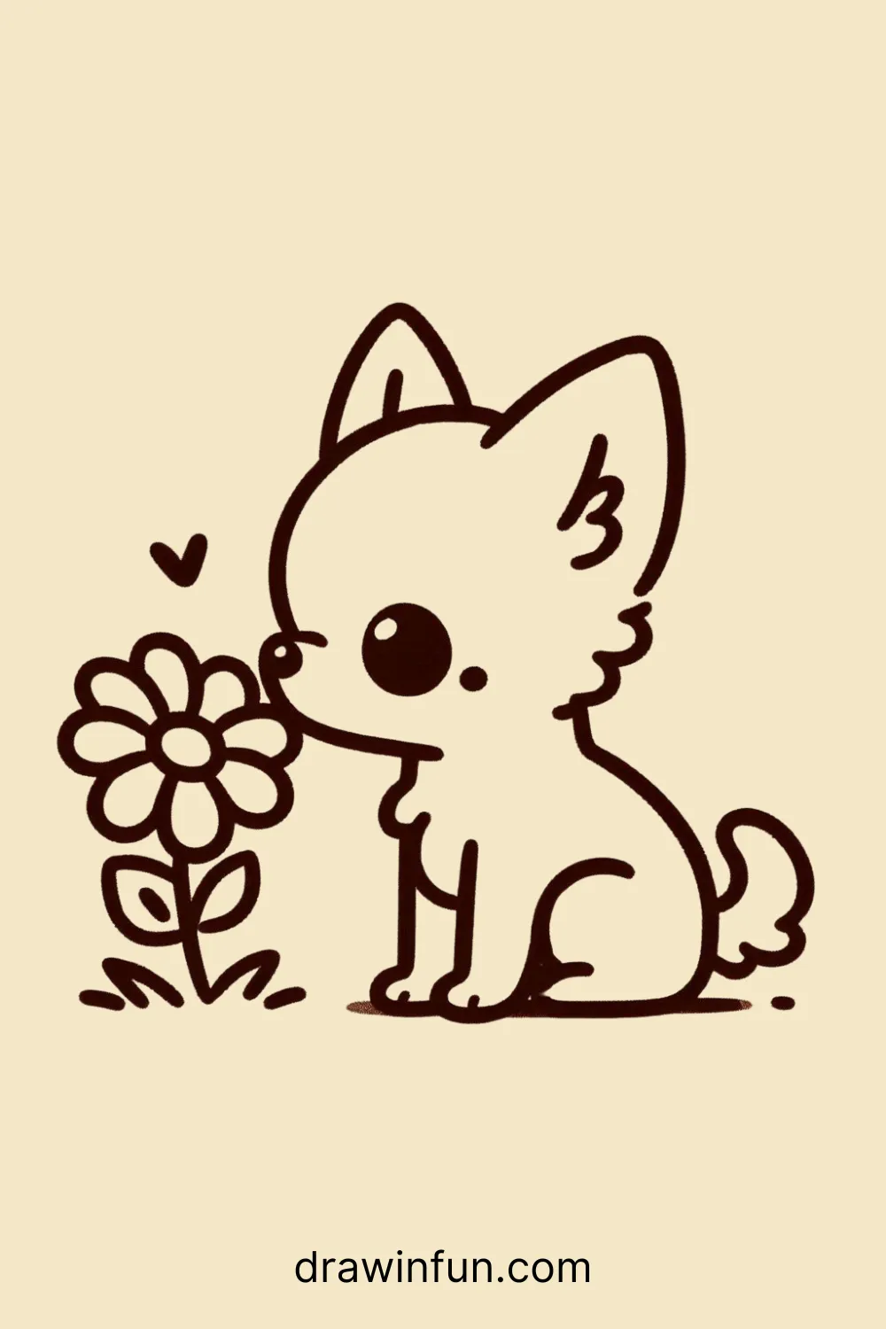 A Chihuahua sniffing a flower easy drawing